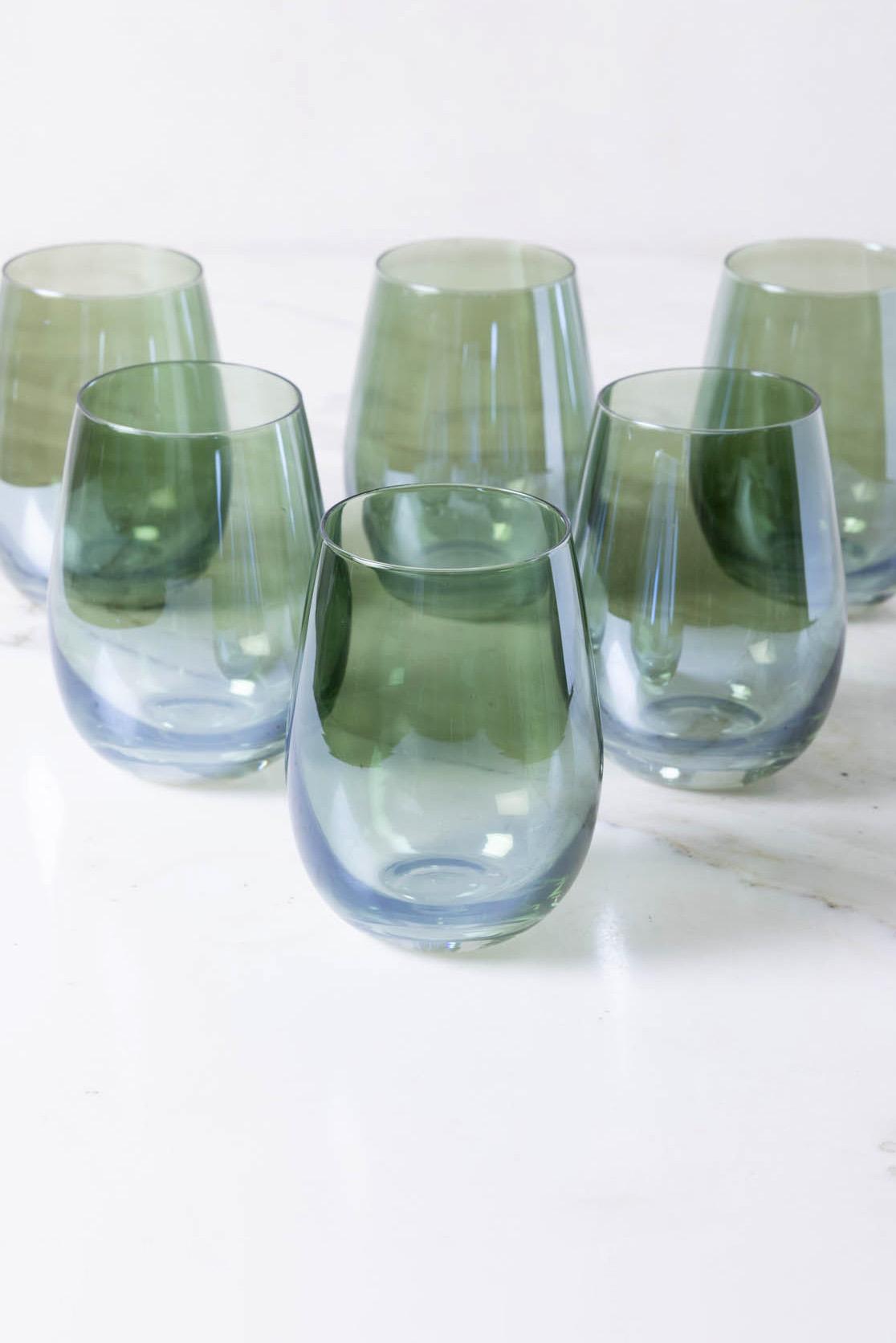 SET X 6 VASOS DE VIDRIO VERDE 11.5X6.5X4.6CM - 450ML