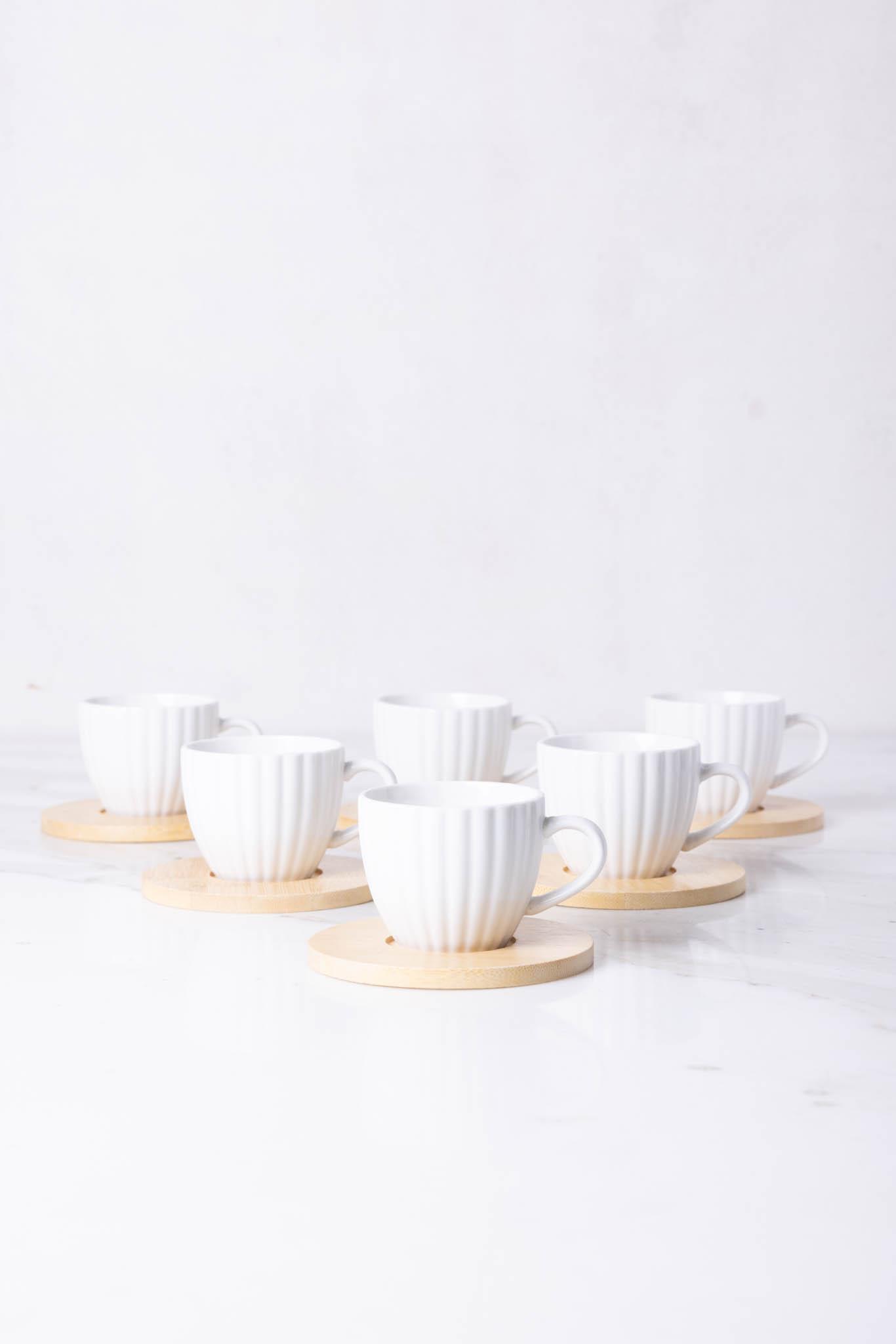 SET X 6 TAZAS Y PLATOS DE CERAMICA BLANCA