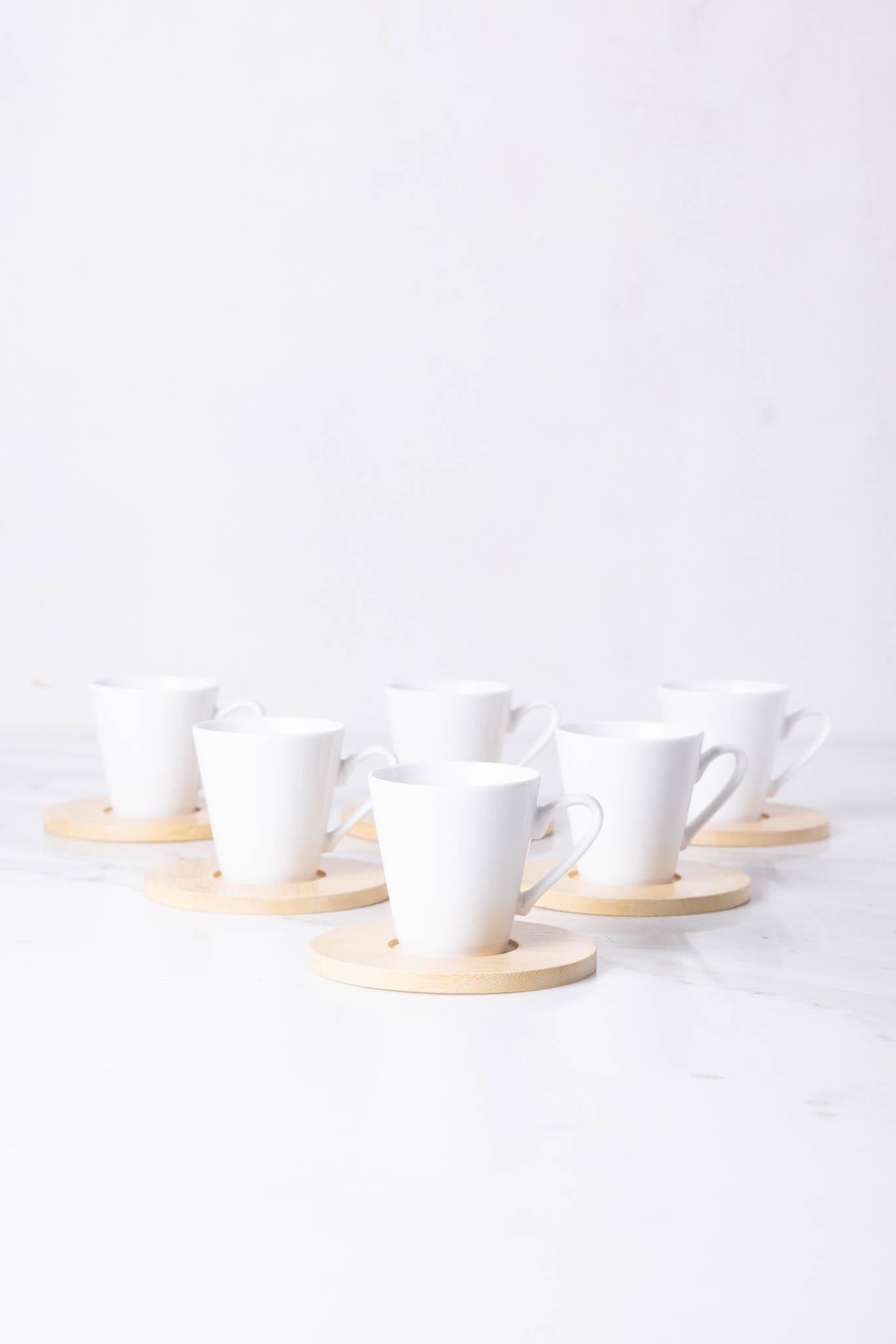 SET X 6 TAZAS Y PLATOS DE CERAMICA BLANCA