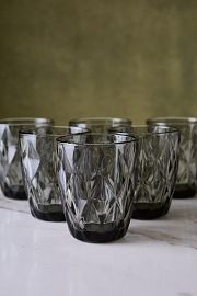 SET X 6 VASOS BAJOS DE VIDRIO GRIS DIAMANTE  8x10CM